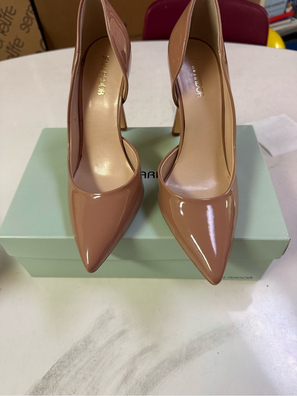 Jenn Ardor Nude Patent Pointed Toe D'Orsay Stiletto Heel Pumps Size 9